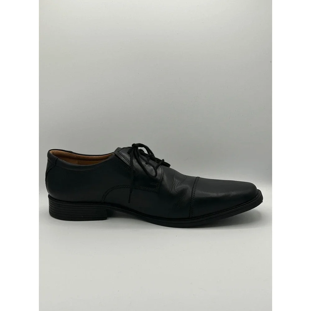 Clarks Collection Tilden Cap Men Black Leather Derby Dress Shoes Size 14 M